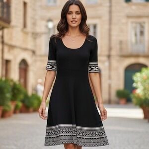 Nina Leonard Dress Womens Size M Scoop Neck Black Fit & Flare Gothic Rayon NEW